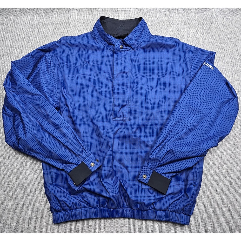 FootJoy Jacket Mens Medium Blue DryJoys Pullover Golf Windbreaker Check Pattern